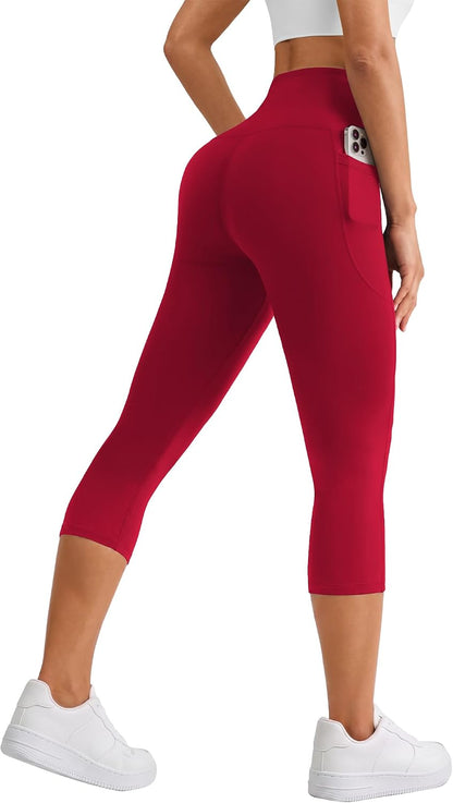 Capri Leggings for Women, High Waisted Tummy Control Yoga Pants with Pockets for Athletic Workout Gym