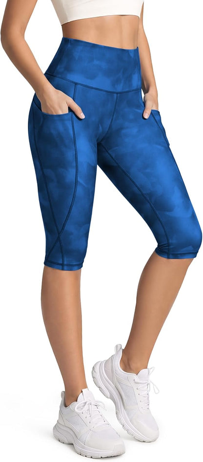 Women's High Waisted Yoga Capris with Pockets, Tummy Control Non See Through Workout Athletic Running Capri Leggings