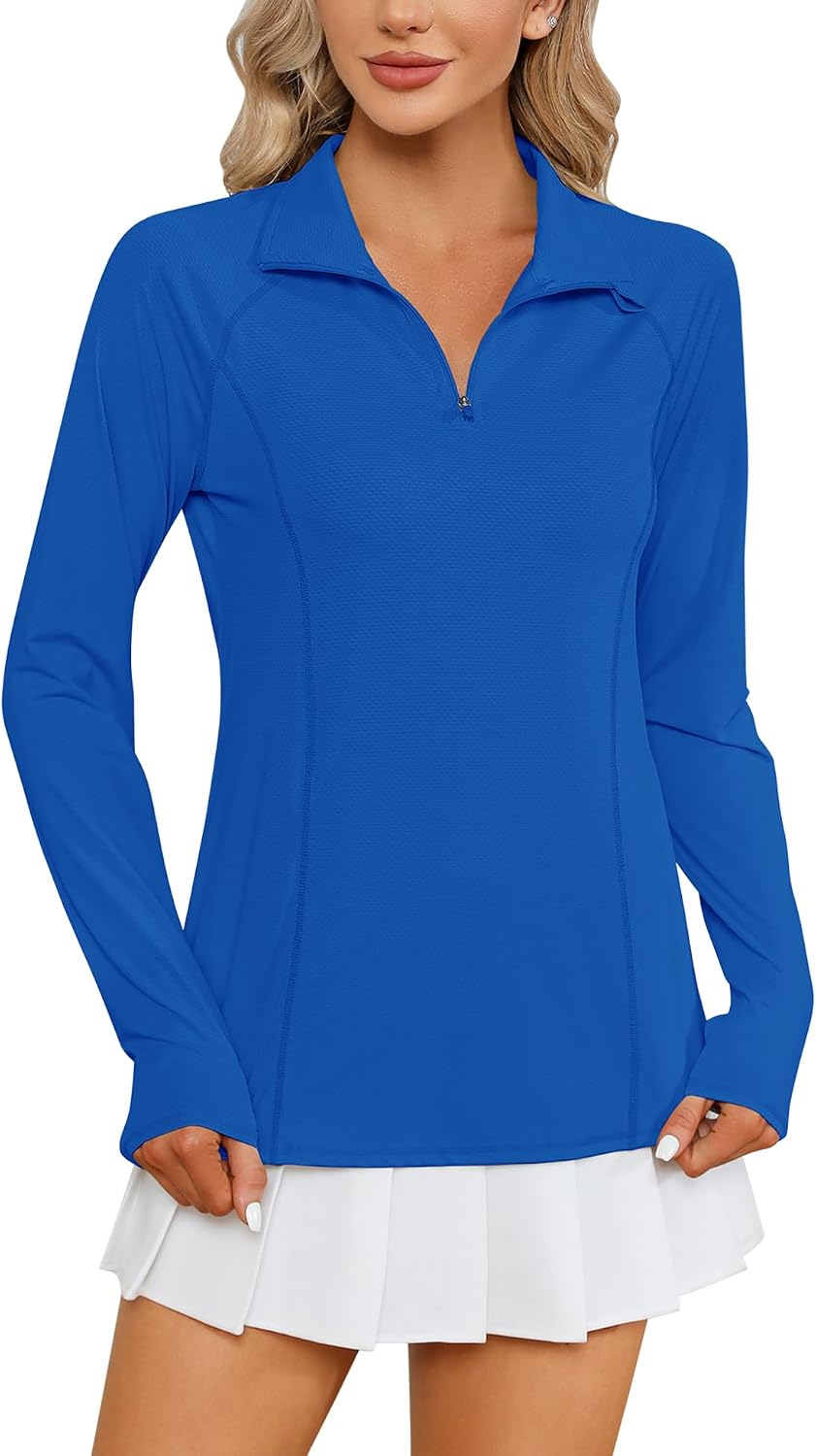 Women Long Sleeve Shirts Sun Protection 1/4 Zip Summer Quick Dry Hiking Shirts Quarter Zip Pullover for Women