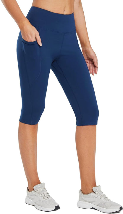 Women's Capri Leggings with Pockets High Waisted Knee Length Capris Stretch for Casual Yoga Pants Workout Exercise