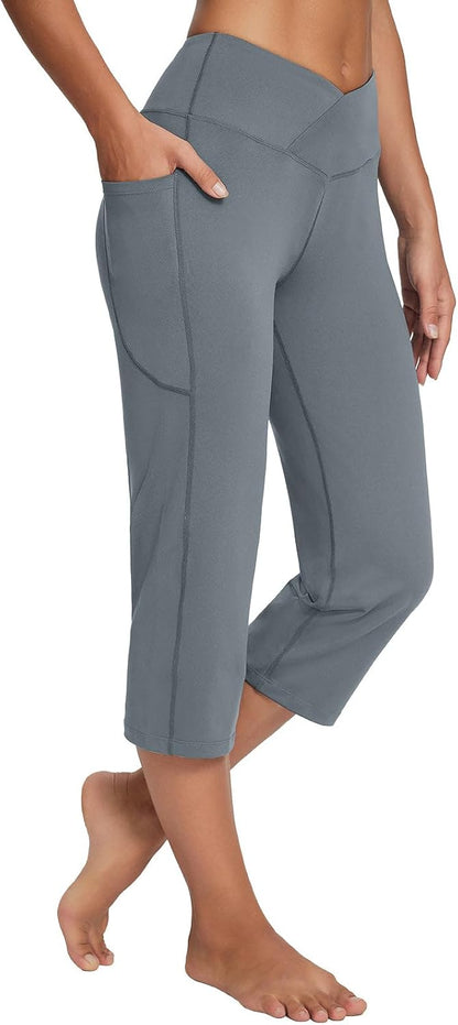 Women's 21" Capri Pants with Pockets, High Waist – Tummy Control Yoga Leggings for Summer Workout