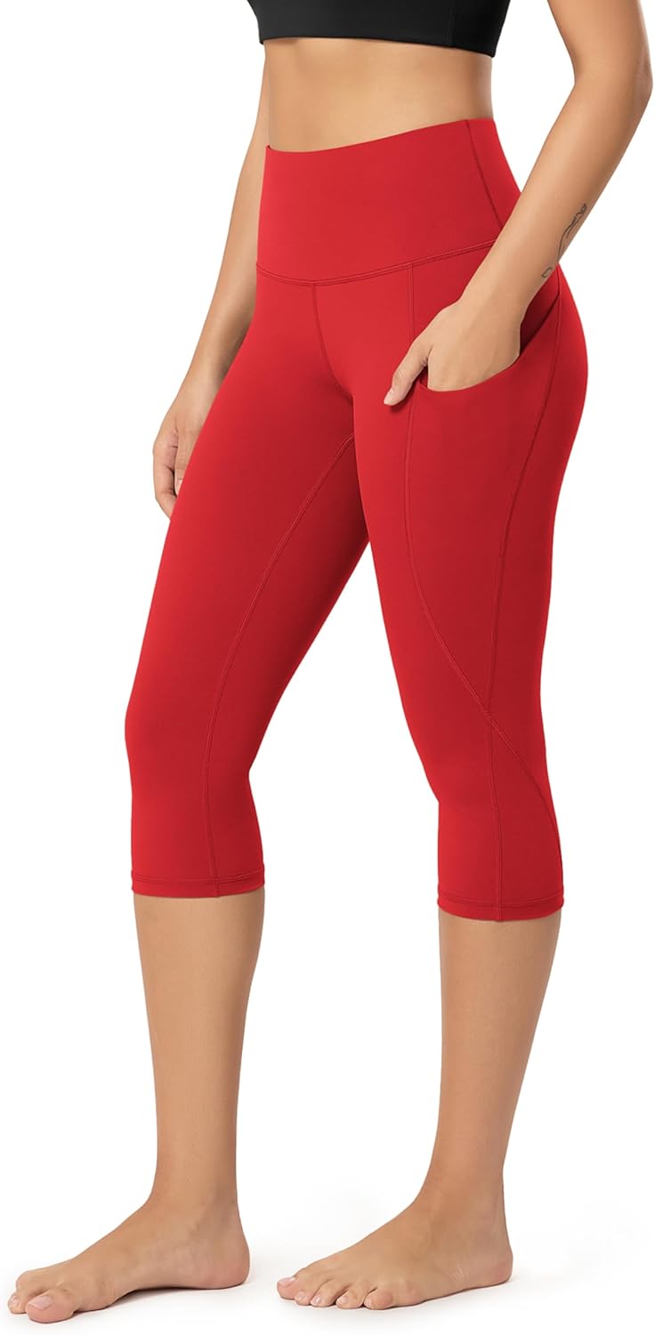 Women's High Waisted Yoga Capris with Pockets, Tummy Control Non See Through Workout Athletic Running Capri Leggings