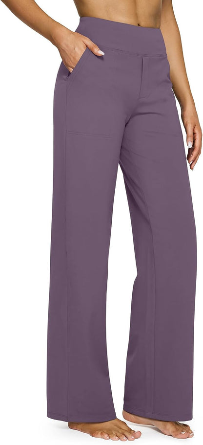 Yoga Pants Women Wide Leg Pants with Pockets High Waist Stretch Dress Casual Sweatpants Petite/Regular/Tall