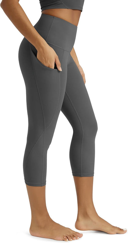 Women's High Waisted Yoga Capris with Pockets, Tummy Control Non See Through Workout Athletic Running Capri Leggings