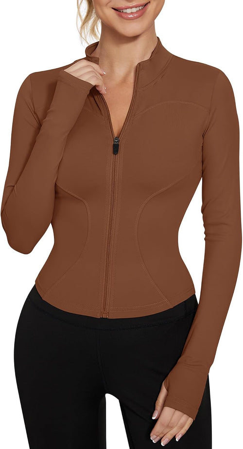 Women's Workout Jacket Lightweight Zip Up Yoga Jacket Cropped Athletic Slim Fit Tops