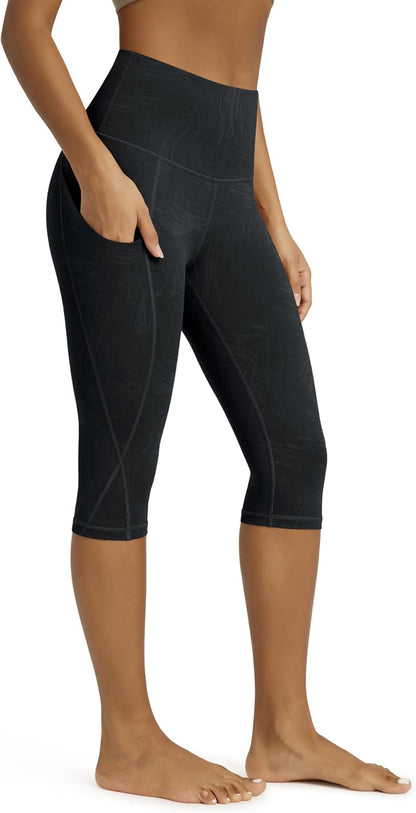 Women's High Waisted Yoga Capris with Pockets, Tummy Control Non See Through Workout Athletic Running Capri Leggings