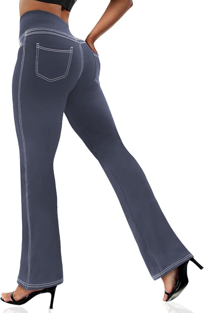 Women's Leggings - Bootleg Yoga Pants Flare with 4 Pockets,Tummy Control High Waisted Casual Dress Pants