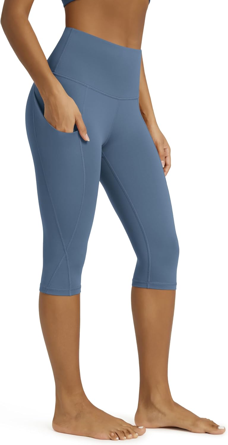 Women's High Waisted Yoga Capris with Pockets, Tummy Control Non See Through Workout Athletic Running Capri Leggings