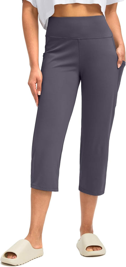 Gradual Capri Pants for Women High Waist Workout Yoga Pants with Pockets Tummy Control Leggings Crop Straight