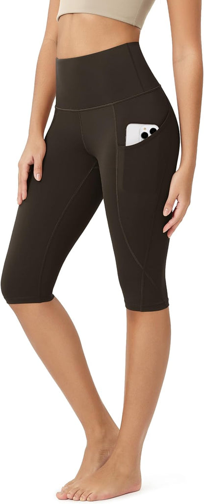 Women's High Waisted Yoga Capris with Pockets, Tummy Control Non See Through Workout Athletic Running Capri Leggings