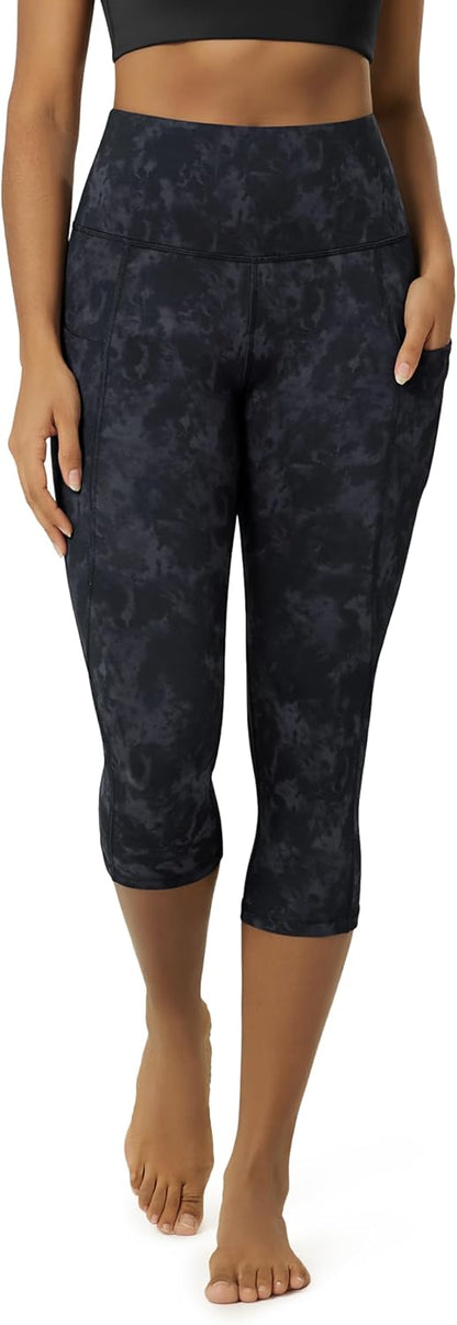 Women's High Waisted Yoga Capris with Pockets, Tummy Control Non See Through Workout Athletic Running Capri Leggings