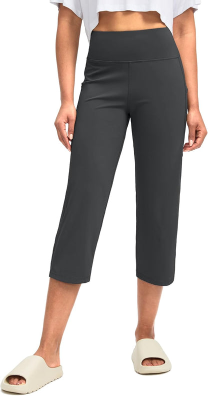 Gradual Capri Pants for Women High Waist Workout Yoga Pants with Pockets Tummy Control Leggings Crop Straight
