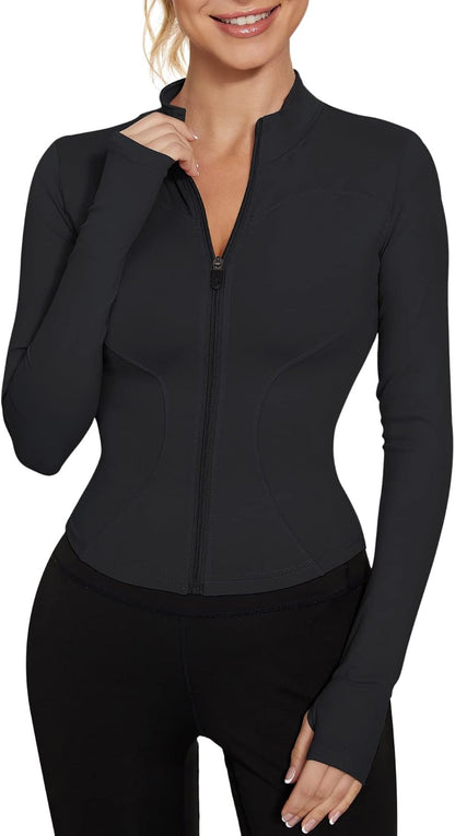 Women's Workout Jacket Lightweight Zip Up Yoga Jacket Cropped Athletic Slim Fit Tops