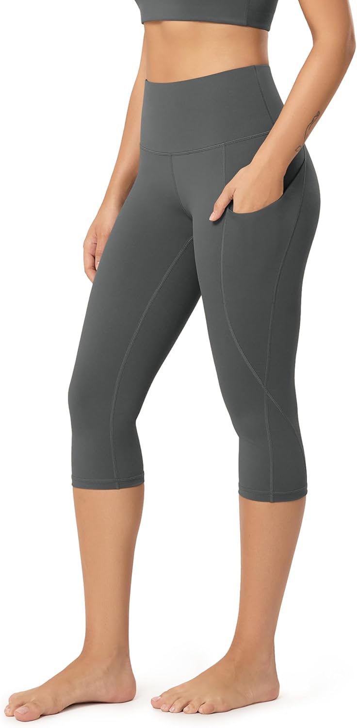 Women's High Waisted Yoga Capris with Pockets, Tummy Control Non See Through Workout Athletic Running Capri Leggings