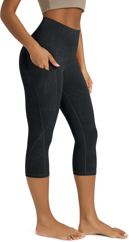 Women's High Waisted Yoga Capris with Pockets, Tummy Control Non See Through Workout Athletic Running Capri Leggings