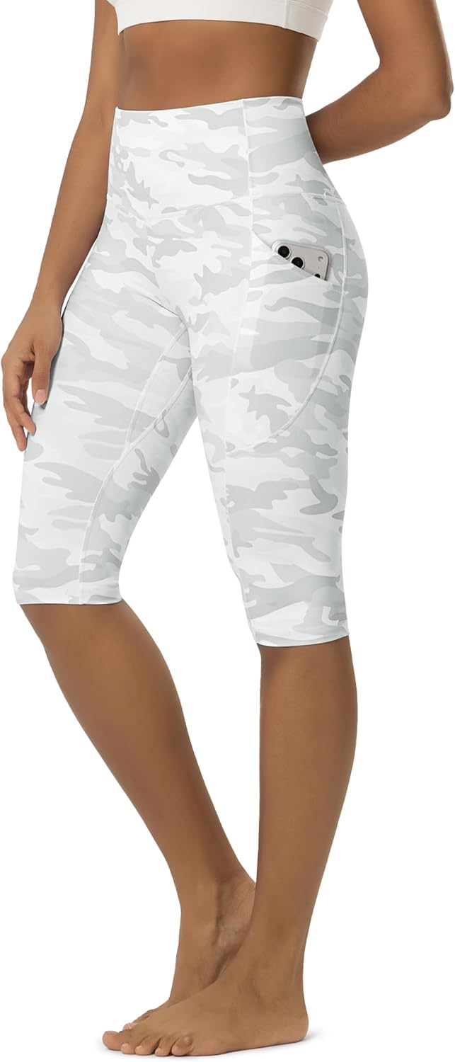 Women's High Waisted Yoga Capris with Pockets, Tummy Control Non See Through Workout Athletic Running Capri Leggings