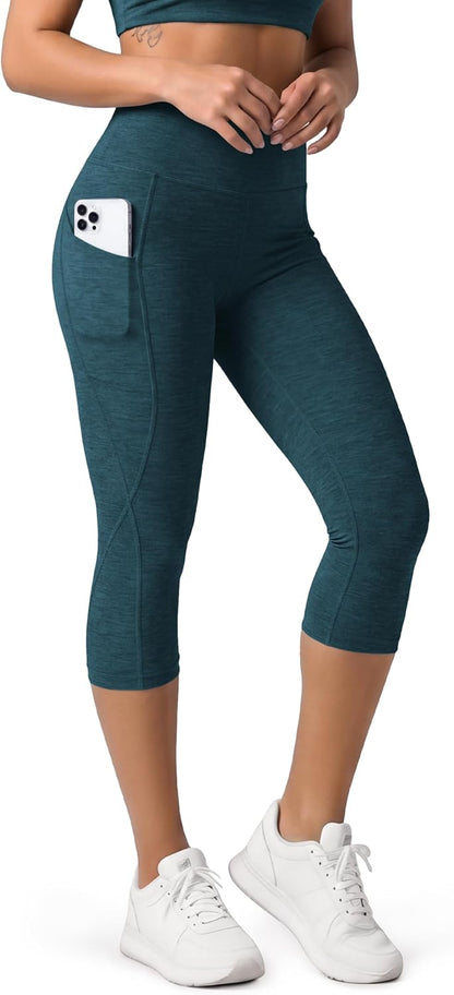 Women's High Waisted Yoga Capris with Pockets, Tummy Control Non See Through Workout Athletic Running Capri Leggings