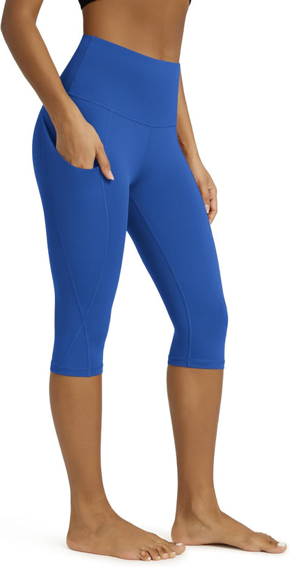 Women's High Waisted Yoga Capris with Pockets, Tummy Control Non See Through Workout Athletic Running Capri Leggings