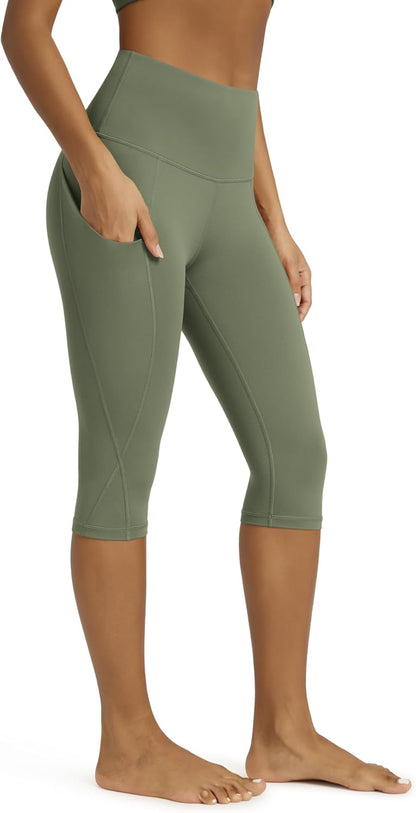 Women's High Waisted Yoga Capris with Pockets, Tummy Control Non See Through Workout Athletic Running Capri Leggings