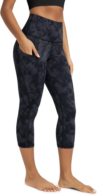 Women's High Waisted Yoga Capris with Pockets, Tummy Control Non See Through Workout Athletic Running Capri Leggings