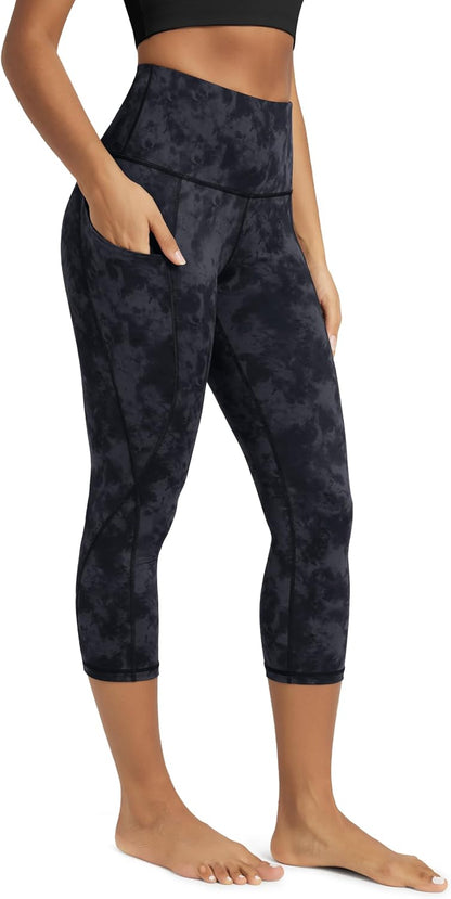 Women's High Waisted Yoga Capris with Pockets, Tummy Control Non See Through Workout Athletic Running Capri Leggings
