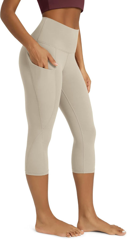 Women's High Waisted Yoga Capris with Pockets, Tummy Control Non See Through Workout Athletic Running Capri Leggings