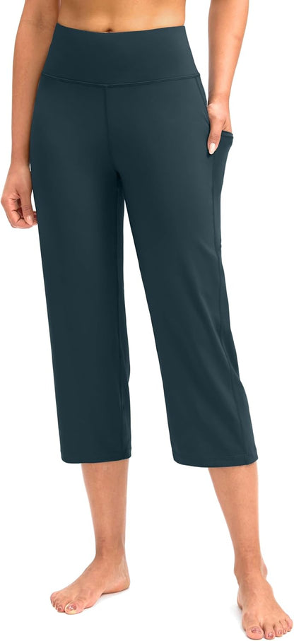 Gradual Capri Pants for Women High Waist Workout Yoga Pants with Pockets Tummy Control Leggings Crop Straight