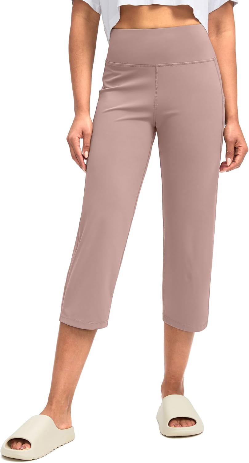 Gradual Capri Pants for Women High Waist Workout Yoga Pants with Pockets Tummy Control Leggings Crop Straight