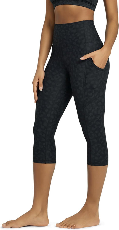 Women's High Waisted Yoga Capris with Pockets, Tummy Control Non See Through Workout Athletic Running Capri Leggings