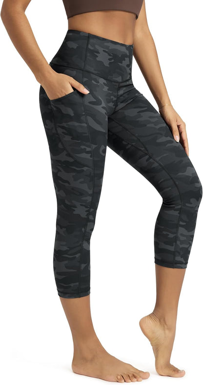 Women's High Waisted Yoga Capris with Pockets, Tummy Control Non See Through Workout Athletic Running Capri Leggings