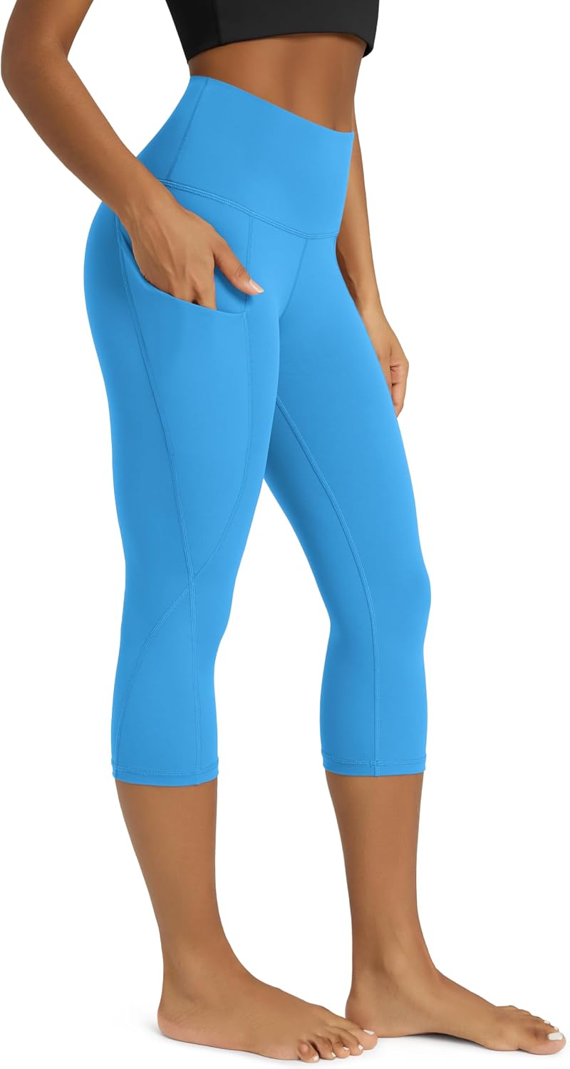 Women's High Waisted Yoga Capris with Pockets, Tummy Control Non See Through Workout Athletic Running Capri Leggings