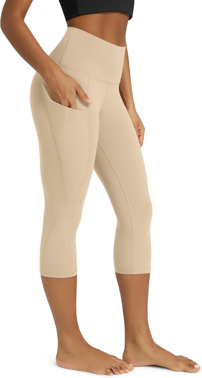 Women's High Waisted Yoga Capris with Pockets, Tummy Control Non See Through Workout Athletic Running Capri Leggings