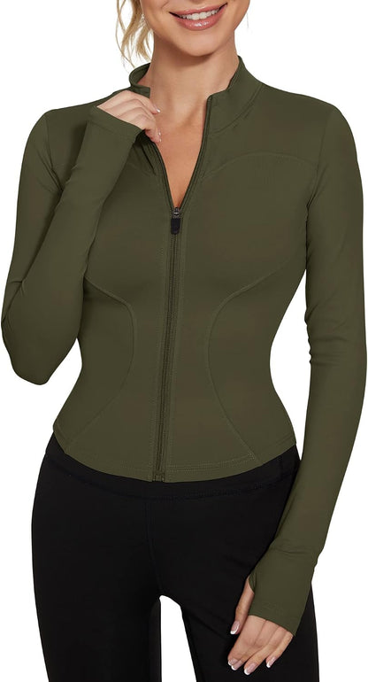 Women's Workout Jacket Lightweight Zip Up Yoga Jacket Cropped Athletic Slim Fit Tops