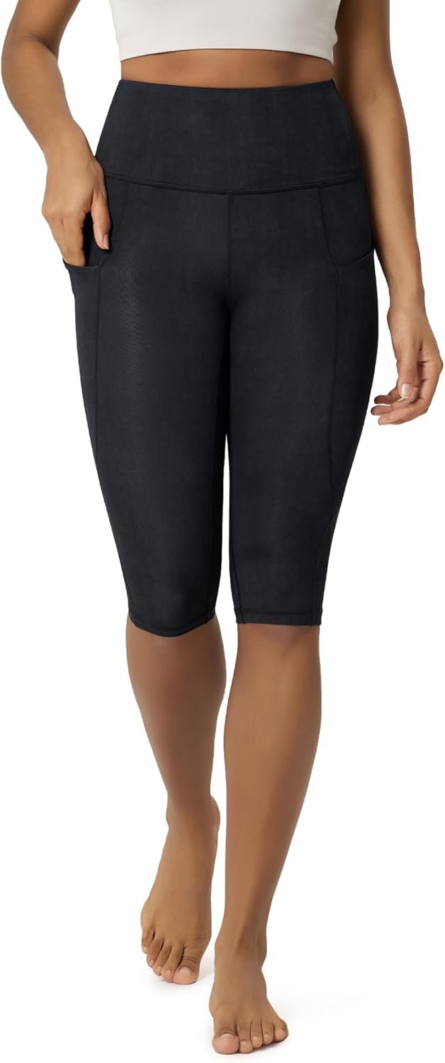 Women's High Waisted Yoga Capris with Pockets, Tummy Control Non See Through Workout Athletic Running Capri Leggings