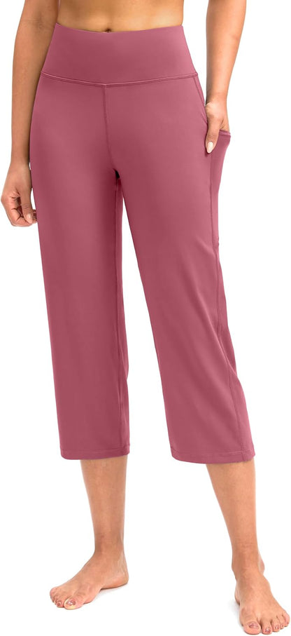Gradual Capri Pants for Women High Waist Workout Yoga Pants with Pockets Tummy Control Leggings Crop Straight