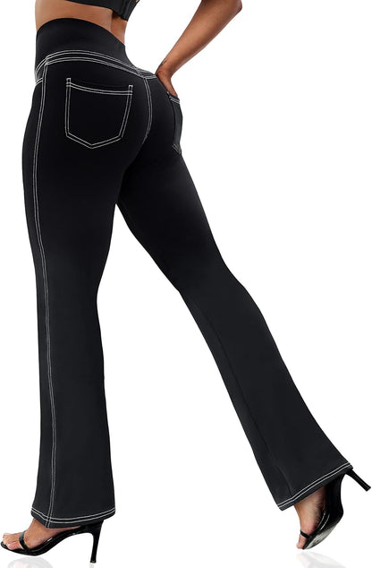 Women's Leggings - Bootleg Yoga Pants Flare with 4 Pockets,Tummy Control High Waisted Casual Dress Pants