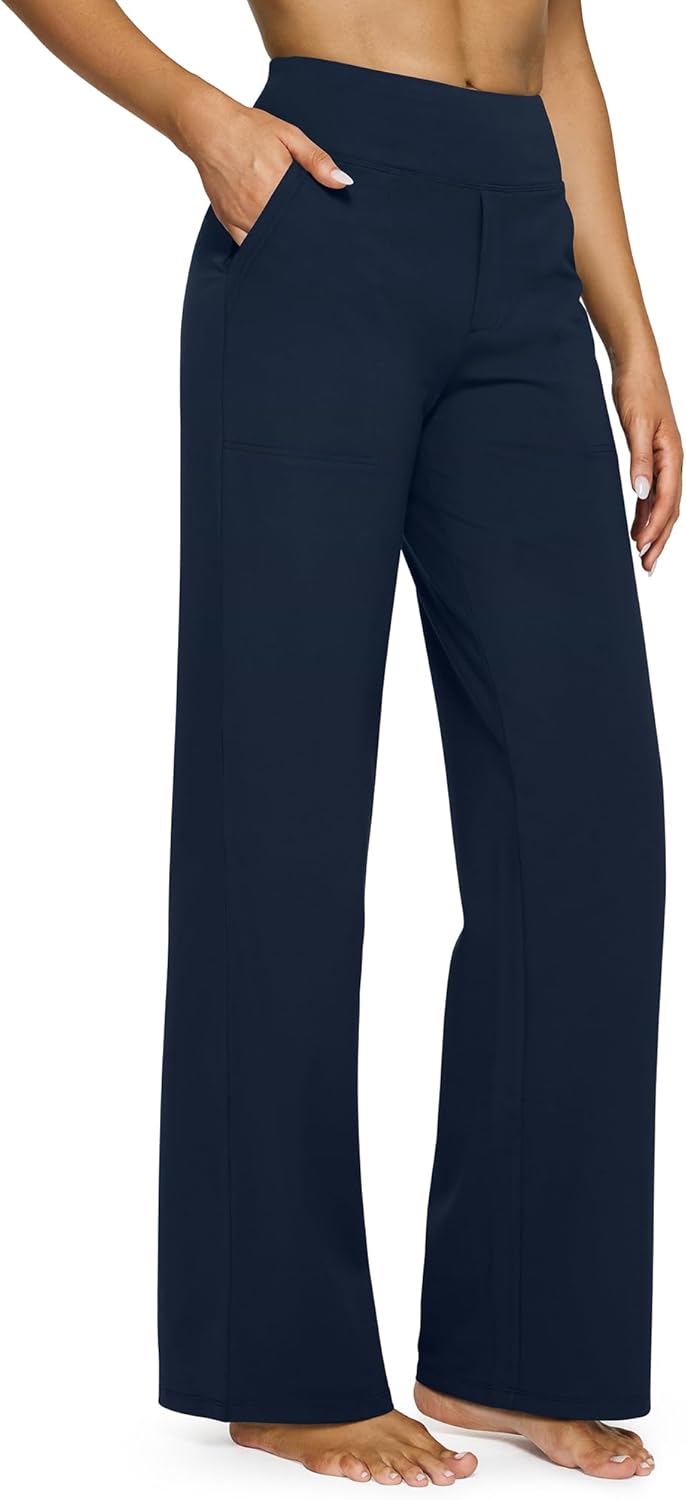 Yoga Pants Women Wide Leg Pants with Pockets High Waist Stretch Dress Casual Sweatpants Petite/Regular/Tall