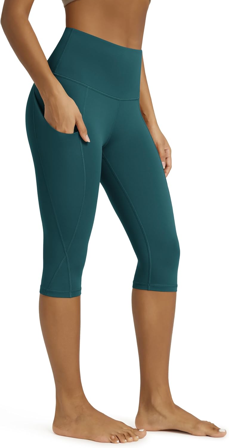 Women's High Waisted Yoga Capris with Pockets, Tummy Control Non See Through Workout Athletic Running Capri Leggings