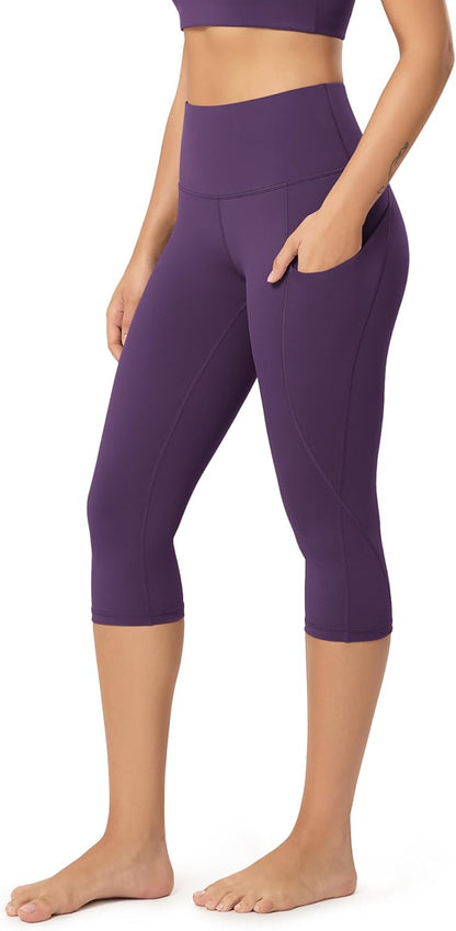 Women's High Waisted Yoga Capris with Pockets, Tummy Control Non See Through Workout Athletic Running Capri Leggings