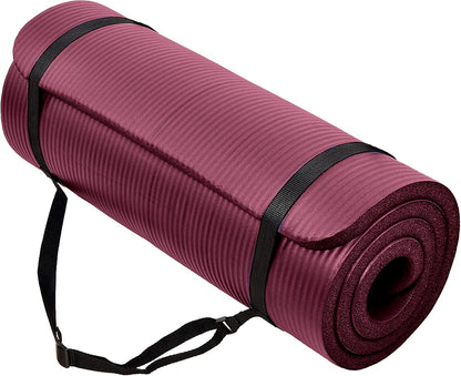 Yoga Mat, 1-Inch Extra Thick High Density Exercise Mat, Anti-Tear Exercise Yoga Mat with Carrying Strap, Suitable for Various Yoga Exercises, Multiple Colors