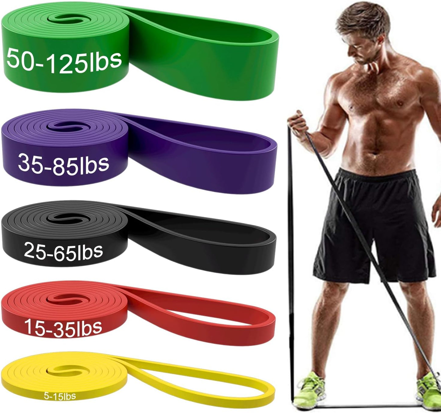 Resistance Bands, Pull Up Assist Bands - Workout Bands, Eexercise Bands, Long Resistance Bands Set for Working Out, Fitness, Training, Physical Therapy for Men Women