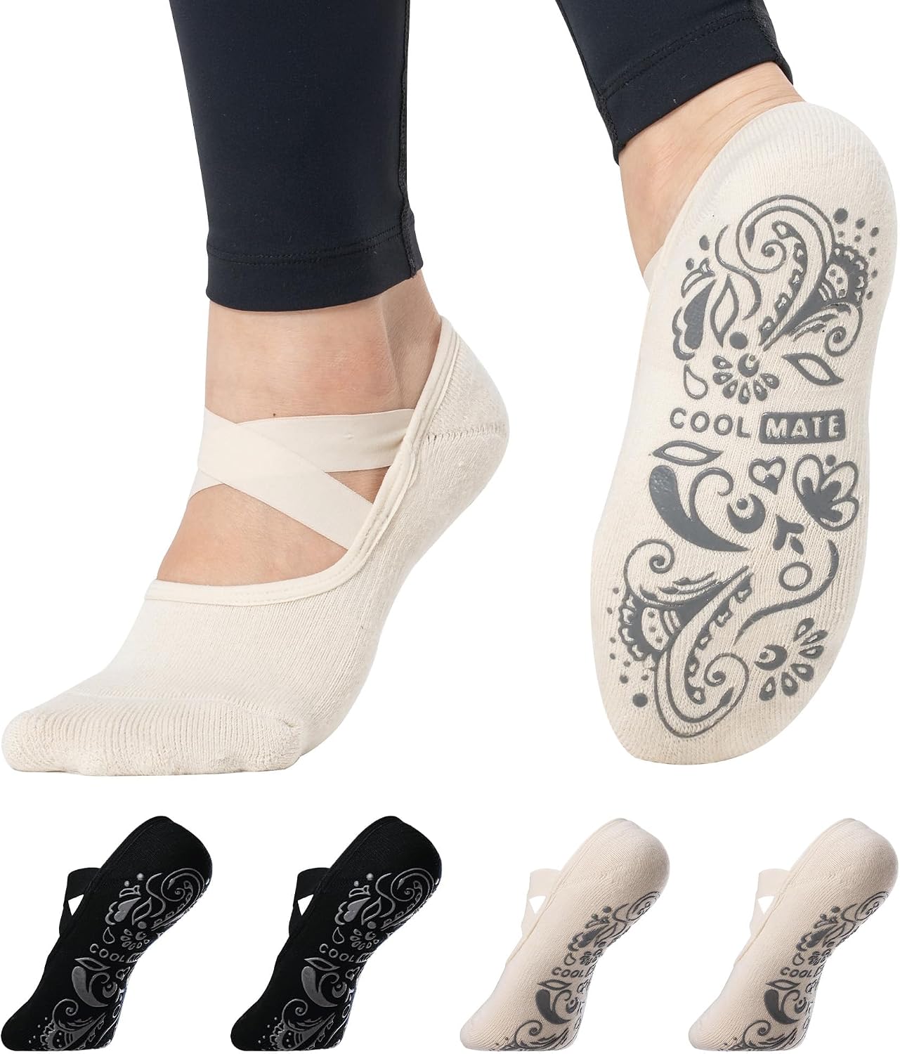 Pilates Socks with Grips for Women, Yoga Socks, Crew Non Slip Women for Barre, Pilates Gifts for Women