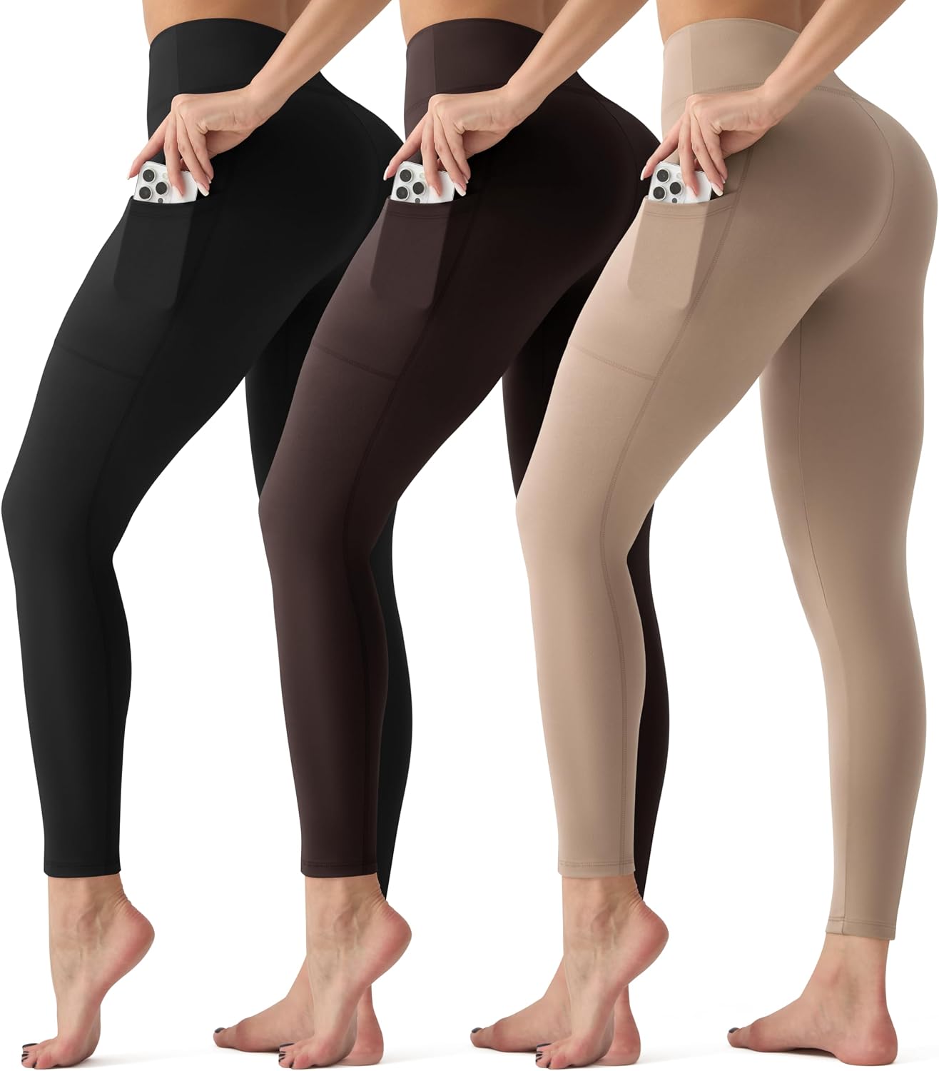 3 Pack Leggings with Pockets for Women,High Waisted Tummy Control Workout Yoga Pants Reg & Plus Size