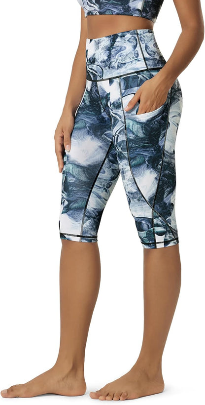 Women's High Waisted Yoga Capris with Pockets, Tummy Control Non See Through Workout Athletic Running Capri Leggings