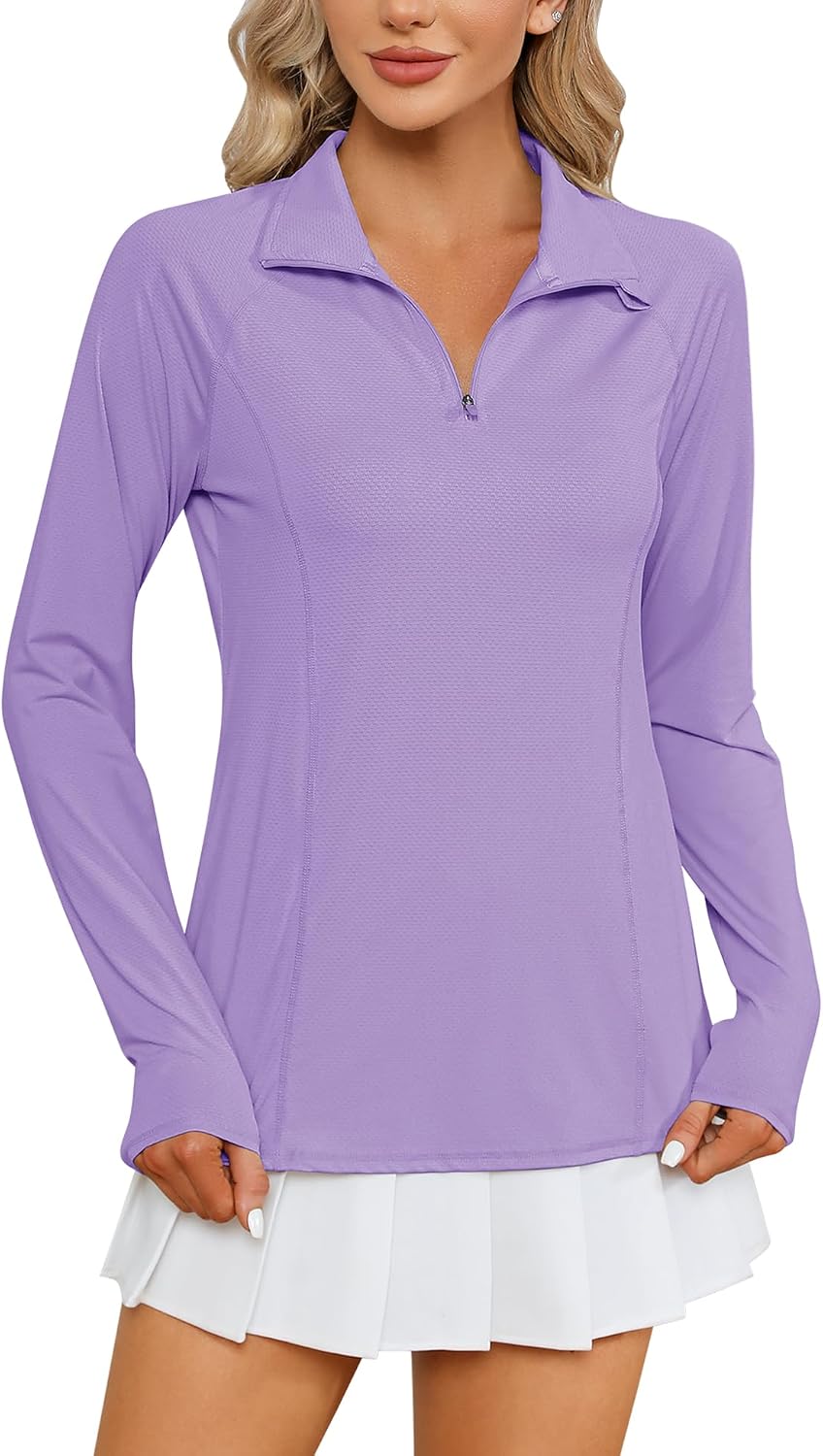 Women Long Sleeve Shirts Sun Protection 1/4 Zip Summer Quick Dry Hiking Shirts Quarter Zip Pullover for Women