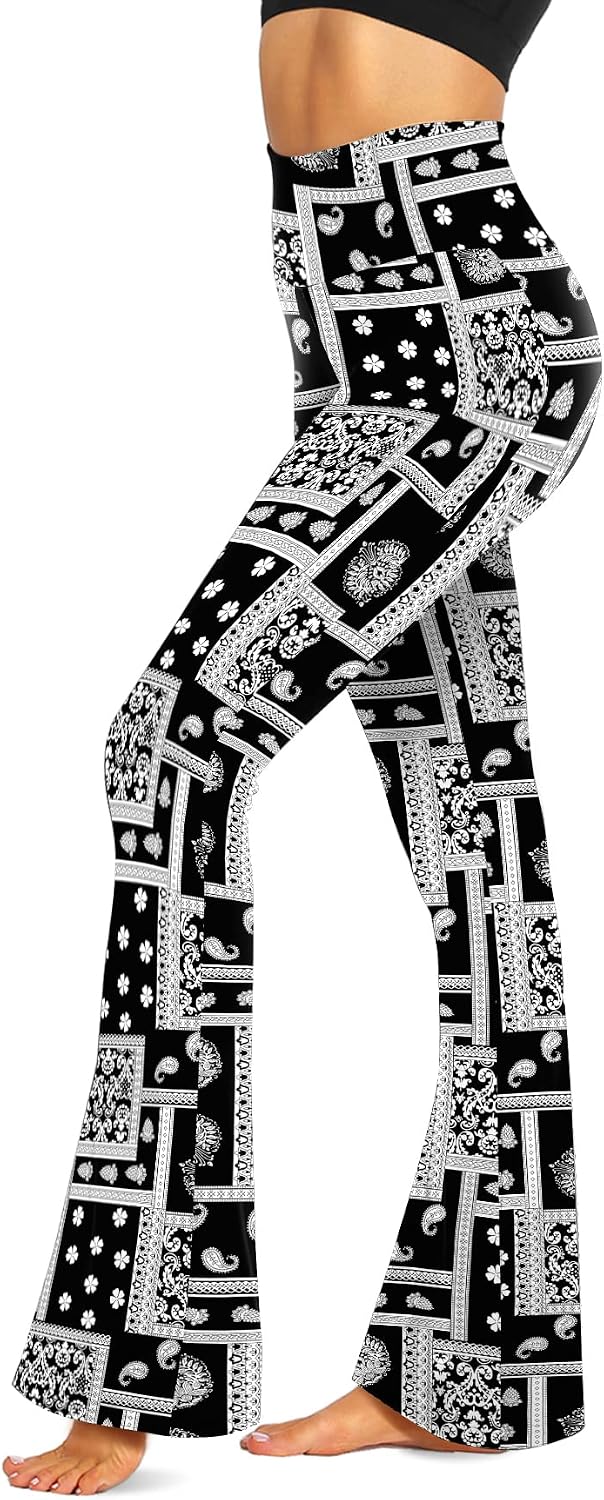 Black Flare Leggings for Women, Crossover Yoga Pants with Pockets Bootcut Flared Leggings