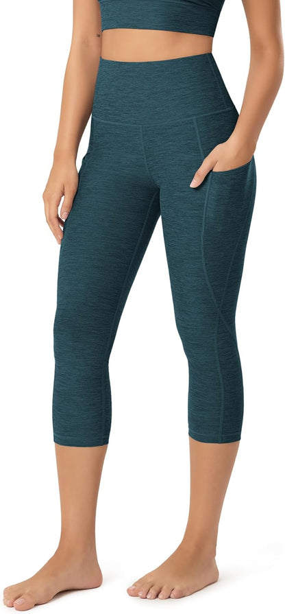 Women's High Waisted Yoga Capris with Pockets, Tummy Control Non See Through Workout Athletic Running Capri Leggings