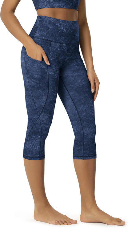 Women's High Waisted Yoga Capris with Pockets, Tummy Control Non See Through Workout Athletic Running Capri Leggings