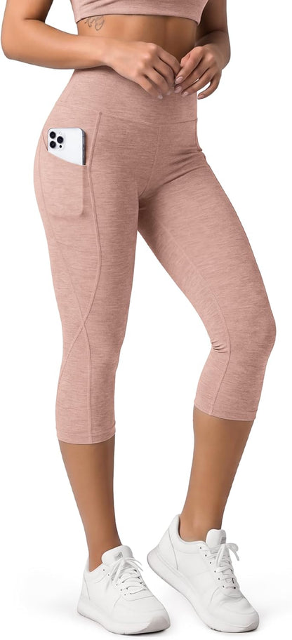 Women's High Waisted Yoga Capris with Pockets, Tummy Control Non See Through Workout Athletic Running Capri Leggings