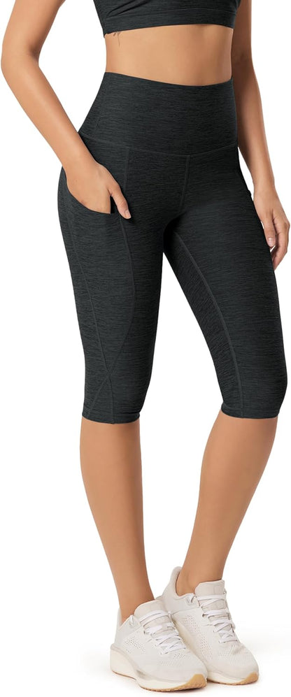 Women's High Waisted Yoga Capris with Pockets, Tummy Control Non See Through Workout Athletic Running Capri Leggings